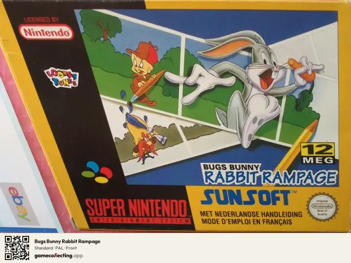 Bugs Bunny Rabbit Rampage Super Nintendo Entertainment System, PAL box front
