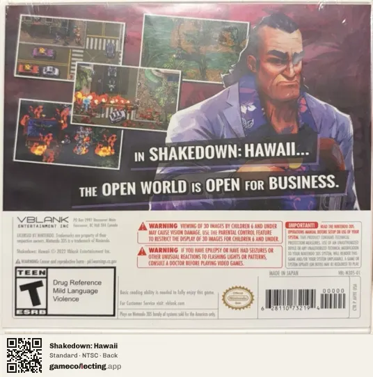 Shakedown: Hawaii Nintendo 3DS, NTSC box back