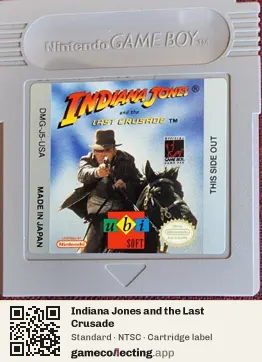 Indiana Jones and the Last Crusade Game Boy, NTSC cartridge label