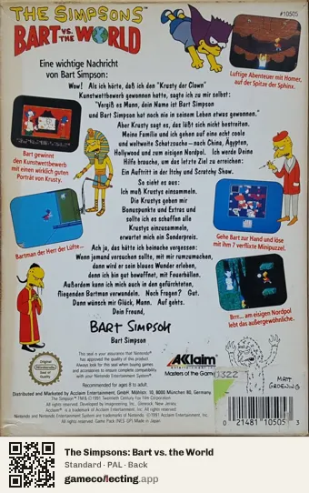 The Simpsons: Bart vs. the World Nintendo Entertainment System, PAL box back