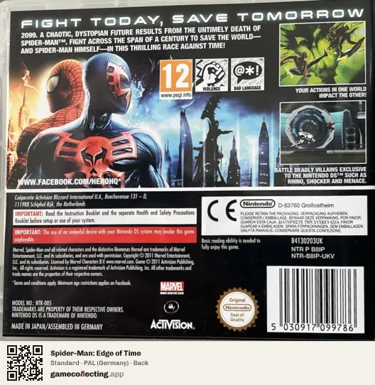 Spider-Man: Edge of Time Nintendo DS, Germany box back