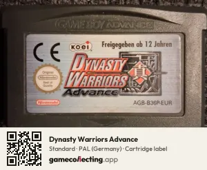 Dynasty Warriors Advance Game Boy Advance, PAL cartridge label