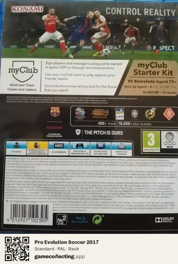 Pro Evolution Soccer 2017 PlayStation 4, PAL box back
