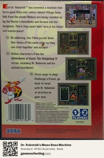 Dr. Robotnik's Mean Bean Machine Sega Mega Drive / Genesis, Australia box back