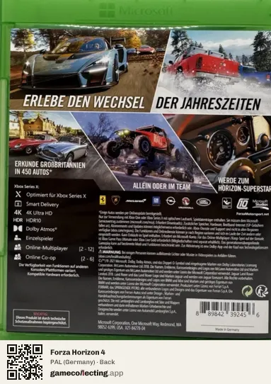 Forza Horizon 4 Xbox One, Germany box back