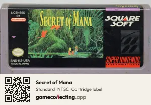 Secret of Mana Super Nintendo Entertainment System, NTSC cartridge label
