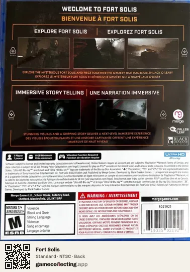 Fort Solis PlayStation 5, NTSC box back