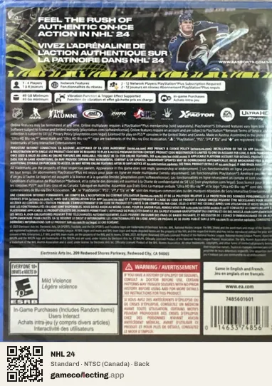 NHL 24 PlayStation 5, Canada box back