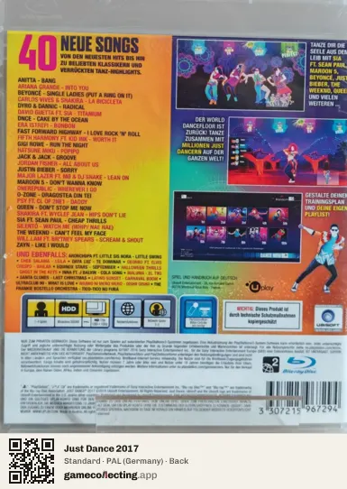 Just Dance 2017 PlayStation 3, Germany box back