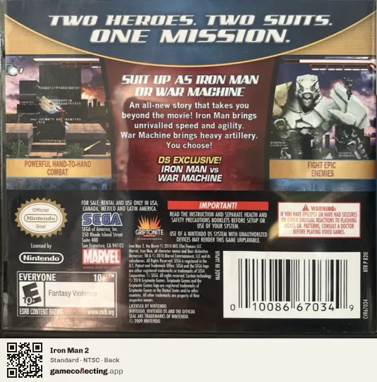 Iron Man 2 Nintendo DS, NTSC box back