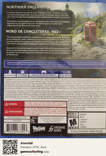 Atomfall PlayStation 4, NTSC box back