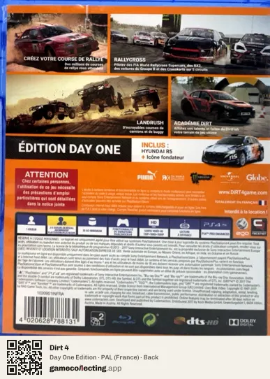 Dirt 4 PlayStation 4, France box back