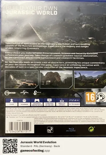 Jurassic World Evolution PlayStation 4, Germany box back