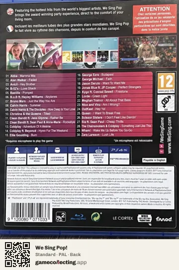 We Sing Pop! PlayStation 4, PAL box back