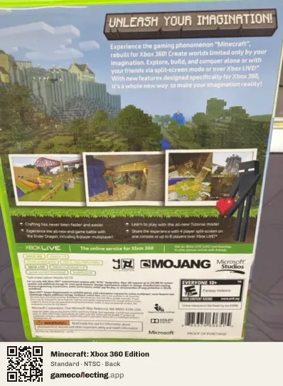Minecraft: Xbox 360 Edition Xbox 360, NTSC box back