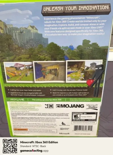 Minecraft: Xbox 360 Edition Xbox 360, NTSC box back