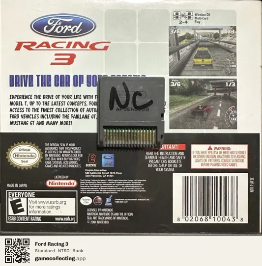 Ford Racing 3 Nintendo DS, NTSC box back