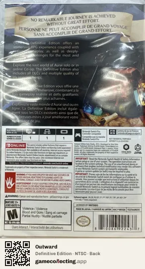 Outward Nintendo Switch, NTSC box back