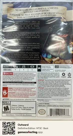Outward Nintendo Switch, NTSC box back