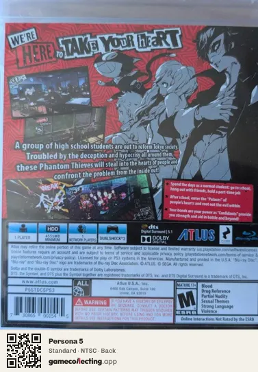 Persona 5 PlayStation 3, NTSC box back