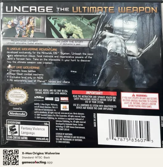 X-Men Origins: Wolverine Nintendo DS, NTSC box back
