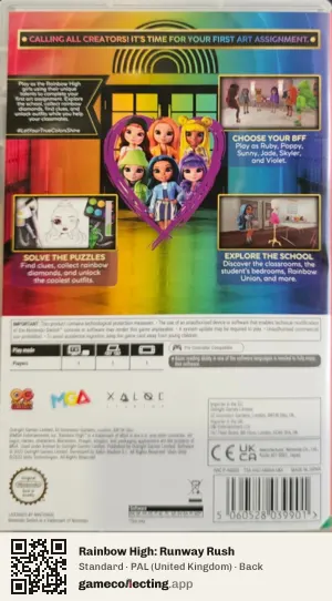 Rainbow High: Runway Rush Nintendo Switch, United Kingdom box back