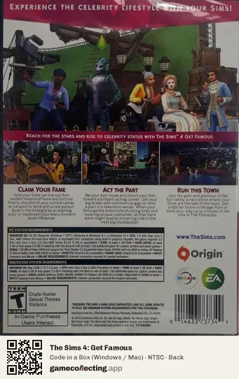 The Sims 4: Get Famous Computer, NTSC box back