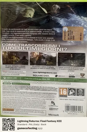 Lightning Returns: Final Fantasy XIII Xbox 360, Italy box back