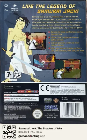Samurai Jack: The Shadow of Aku Nintendo GameCube, PAL box back