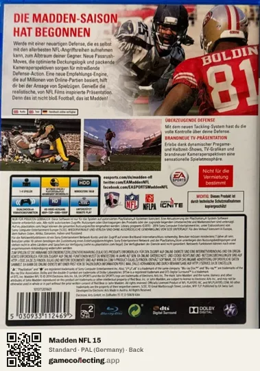 Madden NFL 15 PlayStation 4, Germany box back