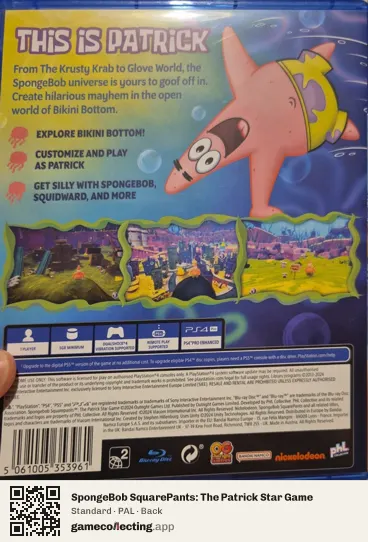 SpongeBob SquarePants: The Patrick Star Game PlayStation 4, PAL box back