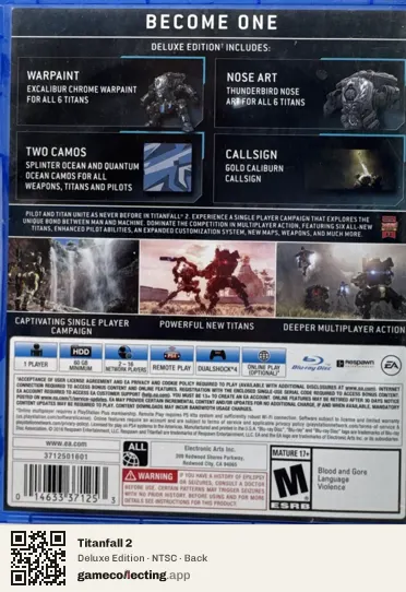 Titanfall 2 PlayStation 4, NTSC box back
