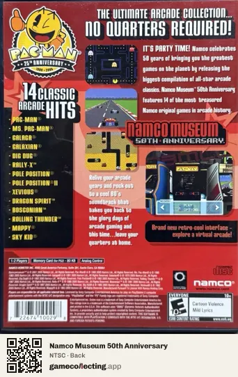Namco Museum 50th Anniversary PlayStation 2, NTSC box back