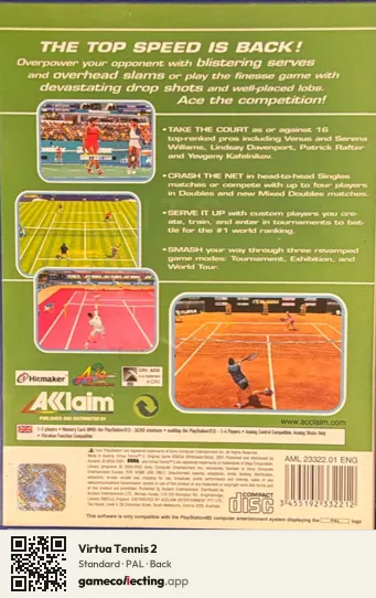 Virtua Tennis 2 PlayStation 2, PAL box back