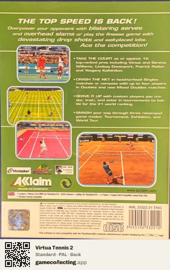 Virtua Tennis 2 PlayStation 2, PAL box back