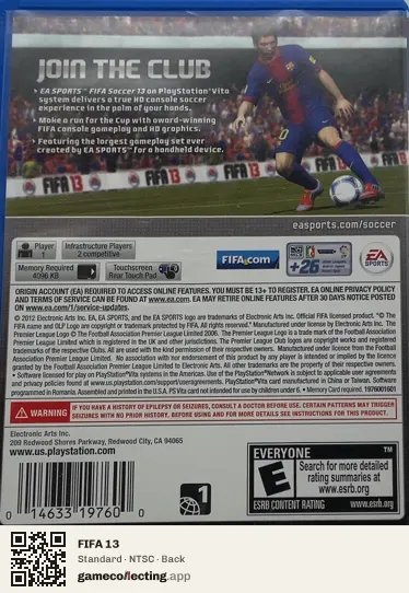 FIFA 13 PlayStation Vita, NTSC box back