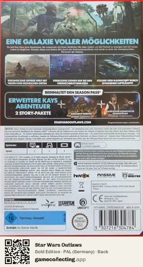 Star Wars Outlaws Nintendo Switch 2, Germany box back