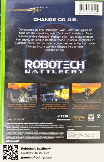 Robotech: Battlecry Xbox, NTSC box back