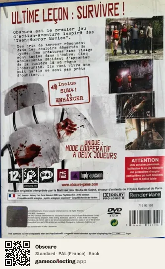 Obscure PlayStation 2, France box back