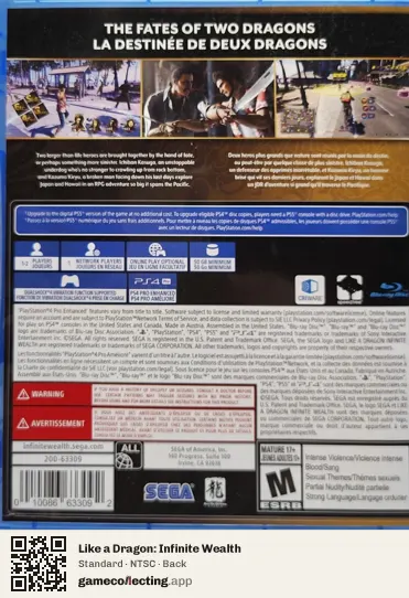 Like a Dragon: Infinite Wealth PlayStation 4, NTSC box back