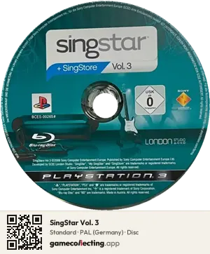SingStar Vol. 3 PlayStation 3, PAL disc