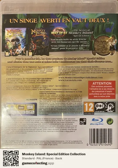 Monkey Island: Special Edition Collection PlayStation 3, France box back