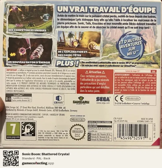 Sonic Boom: Shattered Crystal Nintendo 3DS, PAL box back