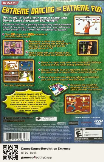 Dance Dance Revolution Extreme PlayStation 2, NTSC box back