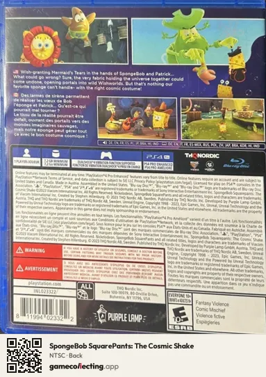 SpongeBob SquarePants: The Cosmic Shake PlayStation 4, NTSC box back