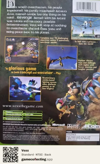 Vexx Xbox, NTSC box back