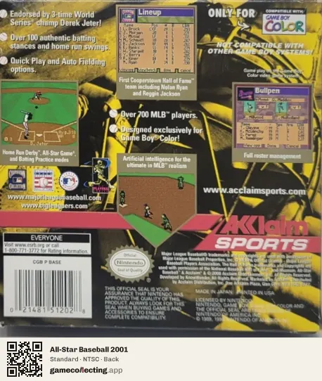 All-Star Baseball 2001 Game Boy Color, NTSC box back