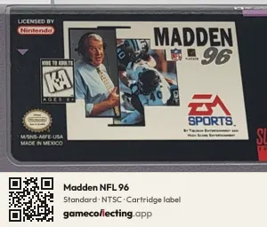 Madden NFL 96 Super Nintendo Entertainment System, NTSC cartridge label