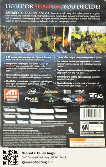 Sacred 2: Fallen Angel Computer, NTSC box back