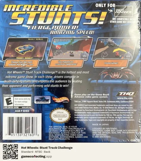 Hot Wheels: Stunt Track Challenge Game Boy Advance, NTSC box back